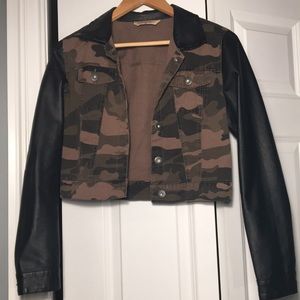 Army Faux Leather Jean Jacket